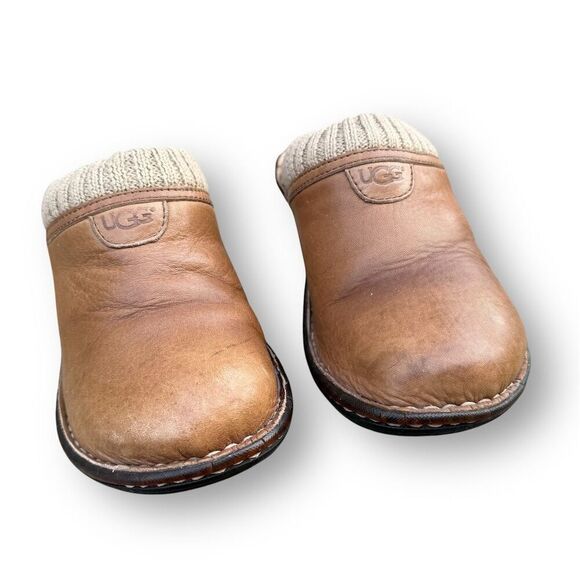 UGG Women's Gael Wedge Slip-on Winter Clogs Brown Leather Shearling Size 7 - Picture 4 of 13